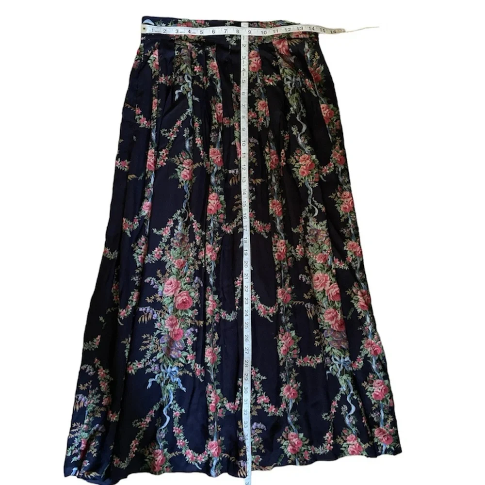 Vintage Herman Geist 100% Rayon Floral Maxi Skirt 0-2 - Picture 5 of 7